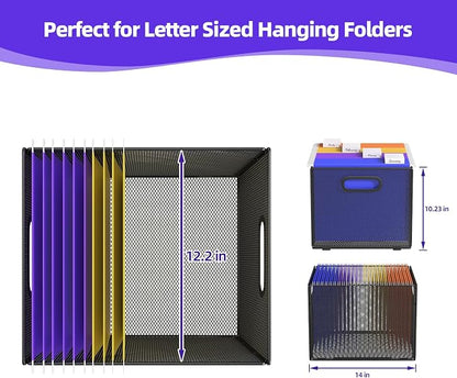 2 Pack Hanging File Organizer, File Folder Organizer Box Filing Crate Storage - Image 3