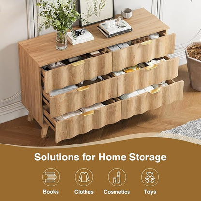 6 Drawer Dresser, Modern Fluted Storage Dresser - Image 5