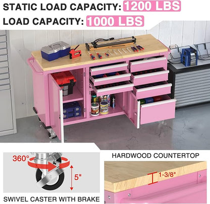 WORKPRO 62" x 20" 7-Drawer & 2-Door Rolling Tool Chest, Mobile Tool Storage - Image 3