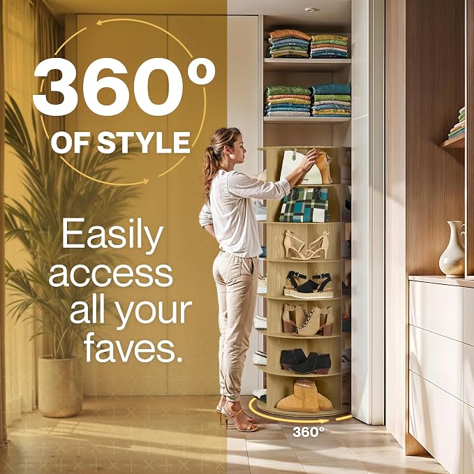 LOFT + IVY 7 Tier Rotating Shoe Rack Tower – 360° Spinning Storage Organizer - Image 2