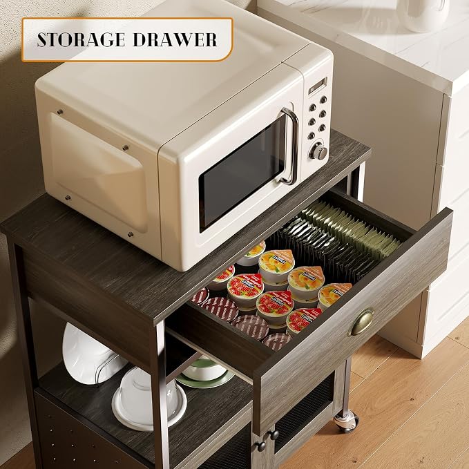 Catrimown Coffee Cart Station, Coffee Stand Station, Small Microwave Stand - Image 5