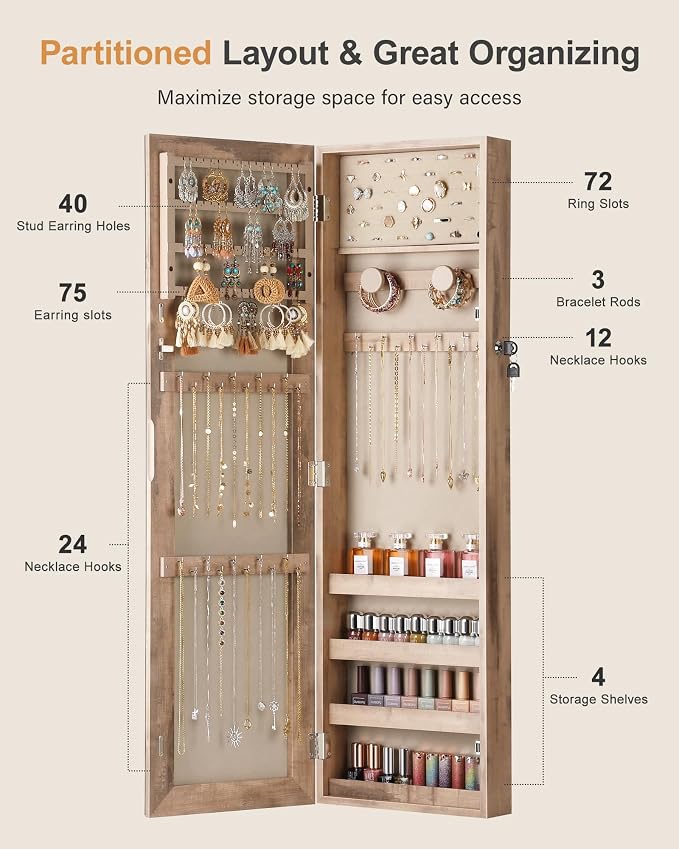 Nicetree Mirror Jewelry Cabinet, Jewelry Armoire - Image 3