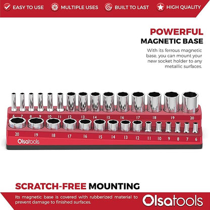 Olsa Tools Magnetic Socket Holder | 3/8-inch Drive | Metric | Red | Holds 30 - Image 4
