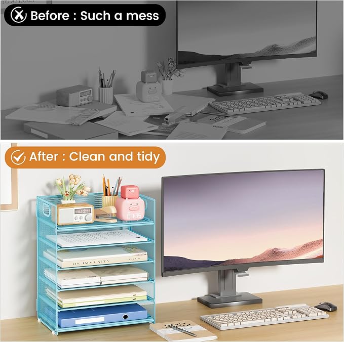 Subekyu 6-Tier Desk Paper Organizer, Desktop File Letter Tray - Image 3