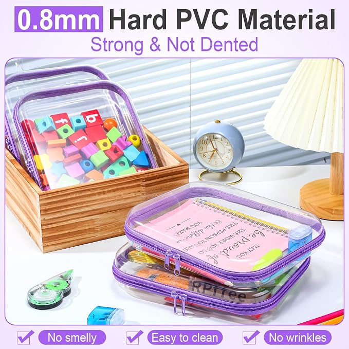 Sanwuta 6 Pcs Clear Hard Zipper Case Pencil Pouches Hard Plastic Zipper Pouches - Image 4