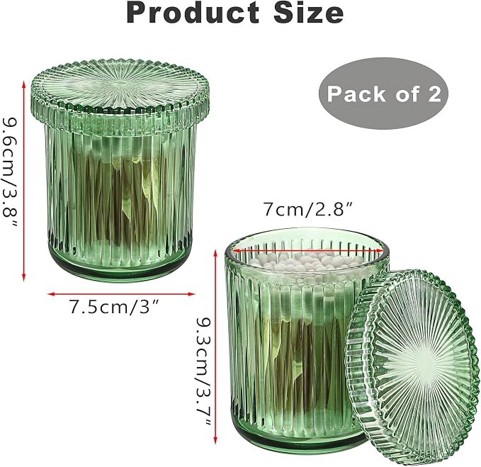 2 Pack Glass Qtip Holder with Lid, Qtip Dispenser Bathroom Storage Jars- Glass - Image 3