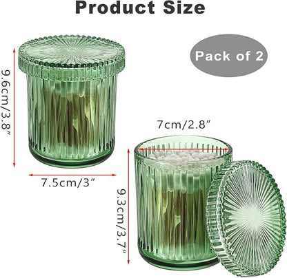 2 Pack Glass Qtip Holder with Lid, Qtip Dispenser Bathroom Storage Jars- Glass - Image 3