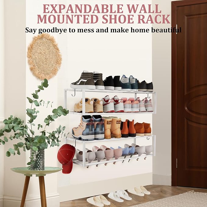 2 Pack Expandable Wall Mounted Shoe Rack, Heavy Duty Metal Shoe Holder - Image 4