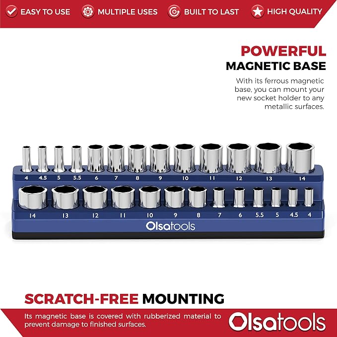 Olsa Tools Magnetic Socket Holder | 1/4-inch Drive | Metric | Blue | Holds 26 - Image 4