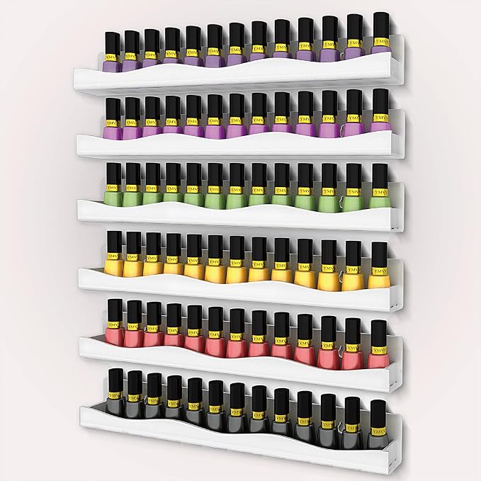 YMVV 15" Nail Polish Rack Wall Mounted Shelf, 6 Pack White Acrylic Nail Polish by YMVV