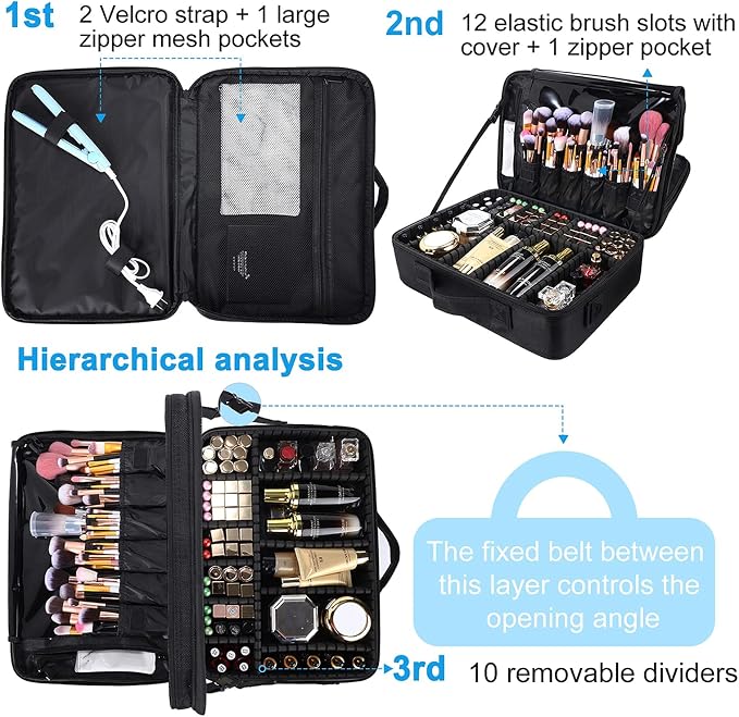 JOURMON Travel Makeup Train Case, Large Capacity Cosmetic Bags - Image 3