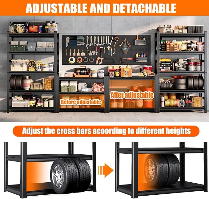 PRESTELION Garage Shelving 5-Tier Heavy Duty Metal Unit, 3000 LBS Adjustable - Image 8