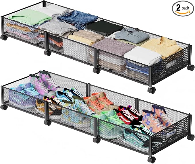 Under Bed Storage with Wheels 47.2"/57.6L Large Rolling Under Bed Storage by NONKKY