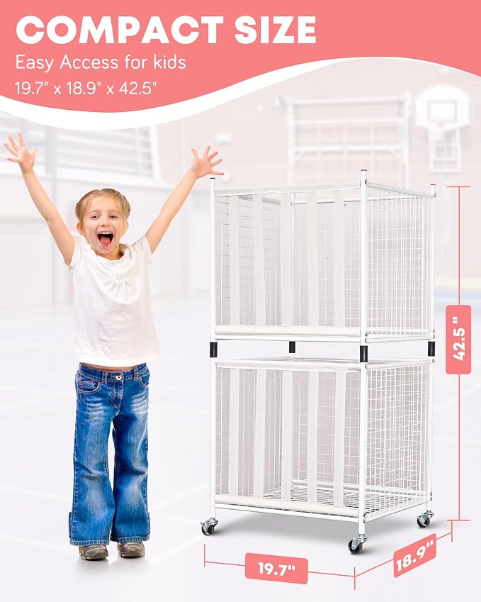 Mythinglogic Rolling Sports Ball Storage Cart, Sports Lockable Ball Storage - Image 2