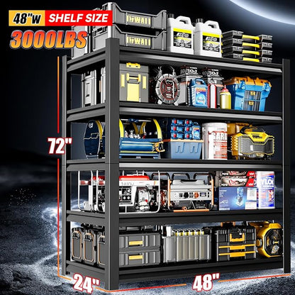 72" H Garage Shelving, 5-Tier Heavy Duty Shelving Unit, 3000LBS Adjustable - Image 3