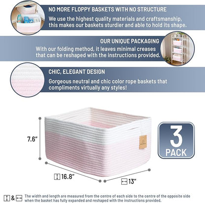 NaturalCozy Storage Baskets 16.8”x13”x7.6” Cotton Rope Woven Baskets - Image 2