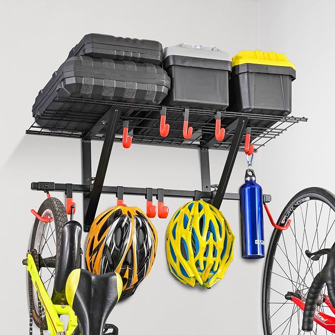 PLKOW Garage Wall Shelving 1 Pack Includes 2 Bike Hooks, Wall Shelves Garage by PLKOW