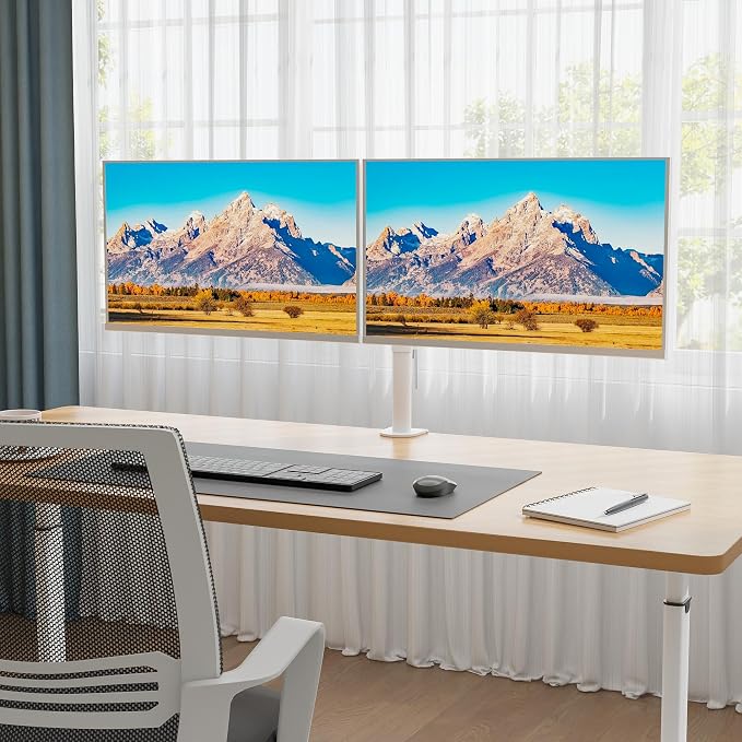 BONTEC Dual Monitor Desk Mount, Full Motion Adjustable White Monitor Stand - Image 2