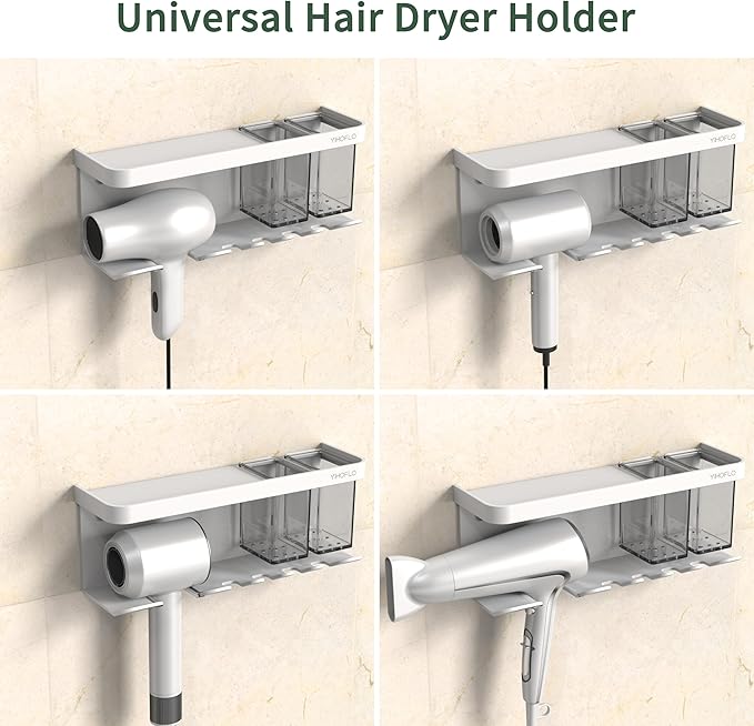 Hair Dryer Holder Wall Mounted Adhesive/Drilling, Hair Dryer Storage Organizer - Image 2