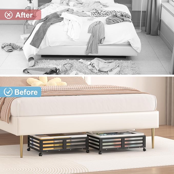Under Bed Storage with Wheels-Large Bamboo Underbed storage Containers with - Image 7
