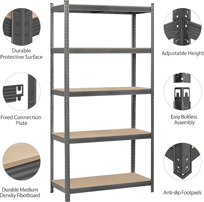 Topeakmart 5-Tier Garage Storage Shelving Unit Adjustable Metal Shelves Heavy - Image 4