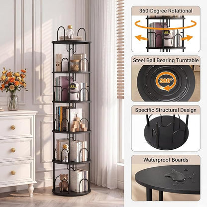 5 Tier Rotating Bookshelf, 360° Spinning Bookshelf Tower, Narrow Corner Book - Image 4