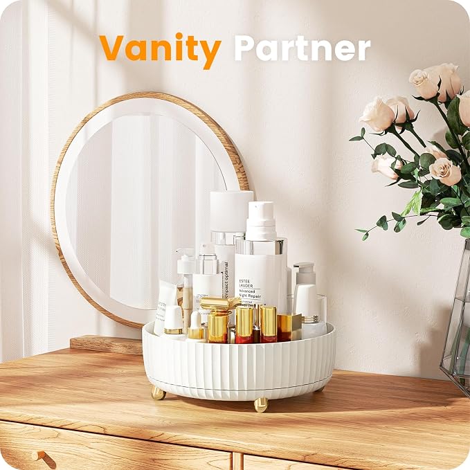 A-LuGei 【Elegant White】 8.6" Perfume Organizer, 【360° Rotating】 Vanity Organizer - Image 2