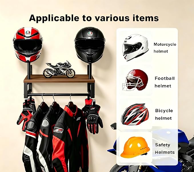 Motorcycle Helmet Holder Wall Mount, Motorcycle Gear Rack - Image 5