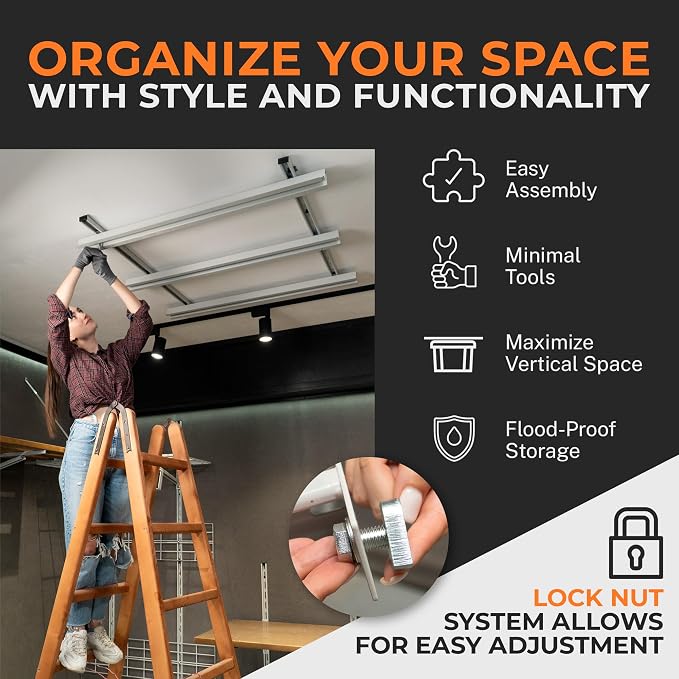 Adjustable Over Head Garage Bin Storage System Tote Lift Pro Overhead Storage - Image 3
