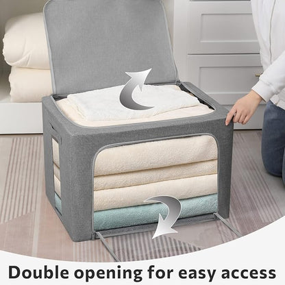 FHSQX 2 Pack Clear Window Storage Bins Stackable Linen Fabric Storage - Image 2