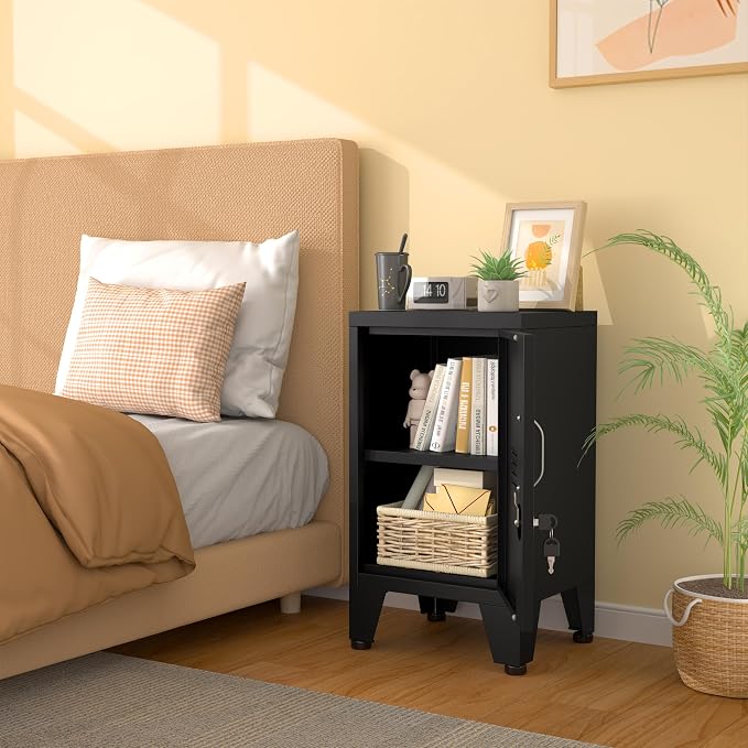 PAOFIN 24.4" H Black Metal NightStand Locker Storage Cabinet - Image 2