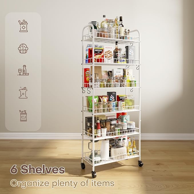 6 Tier Slim Rolling Storage Cart - Image 6