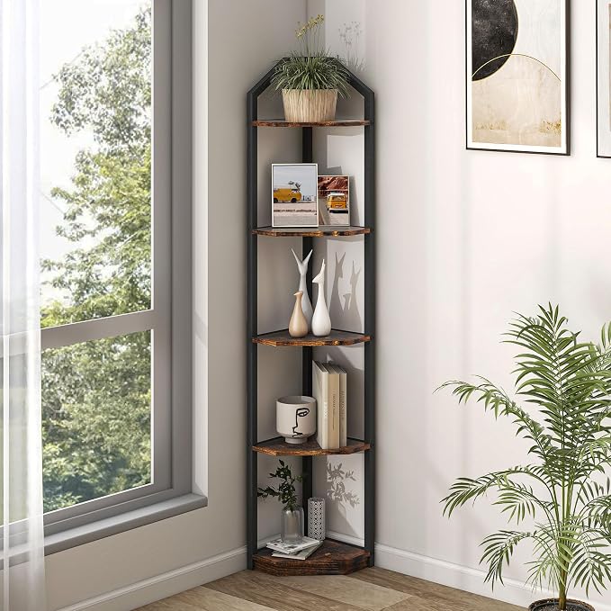 Fun Memories 5 Tier Corner Shelf, 70” Corner Shelf Stand, Corner Bookshelf - Image 2