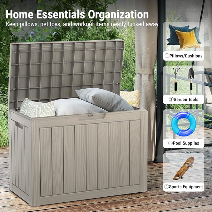 Mars Villa 45 Gallon Outdoor Storage Box, Resin Deck Box Waterproof, Storage - Image 4