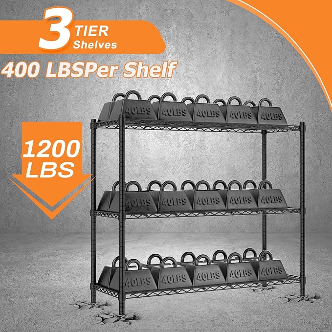 Storage Shelves Heavy Duty, 3-Tier Adjustable Metal Industrial Utility Shelf - Image 3