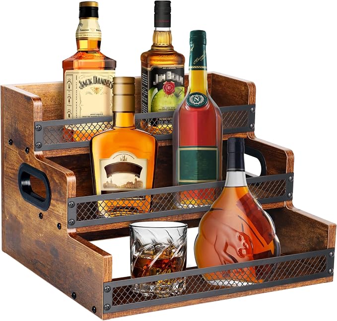 Liquor Bottle Display Shelf, Coffee Syrup Rack Organizer, 3 Step Countertop by Alyoen