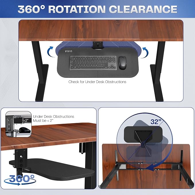 VIVO Under Desk Rotating 23 x 10 inch Computer Keyboard and Mouse Tray - Image 5