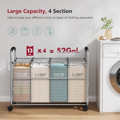 Tajsoon Laundry Sorter 4 Sections, Laundry Separator Hamper - Image 4