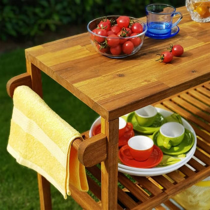 Interbuild 3 Tier Acacia Hardwood Kitchen Cart Portable Rolling Trolley Cart - Image 6