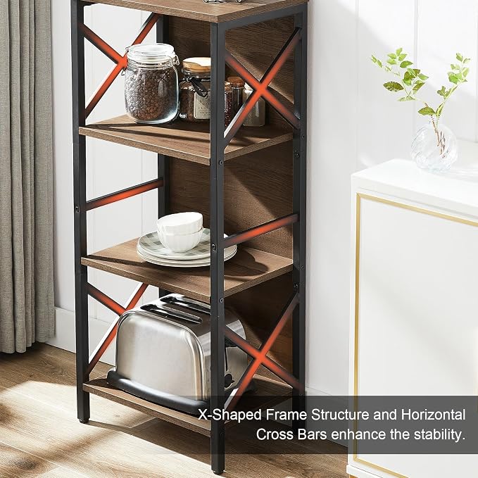 Small Bookshelf, 4 Tier Industrial Bookcase - Image 5