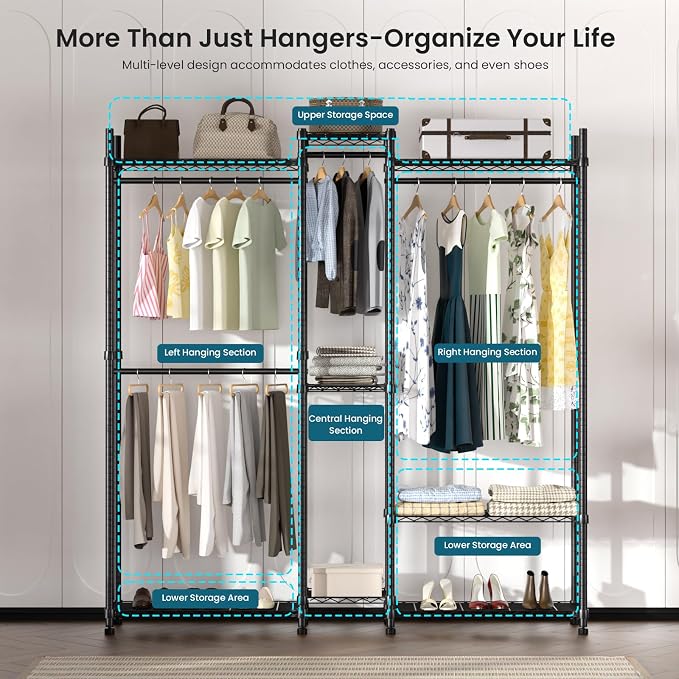Garment Rack Heavy Duty Clothes Rack Adjustable Freestanding Metal Portable - Image 3