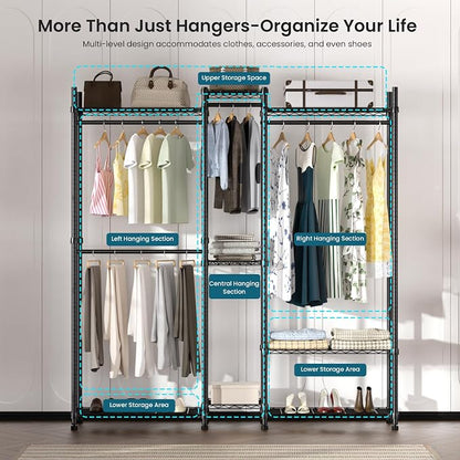 Garment Rack Heavy Duty Clothes Rack Adjustable Freestanding Metal Portable - Image 3