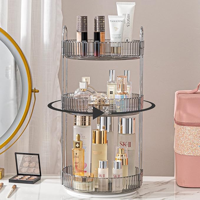 Rotating Makeup Organizer for Vanity, Large Capacity Skincare Perfume Storage by SHUANGQING