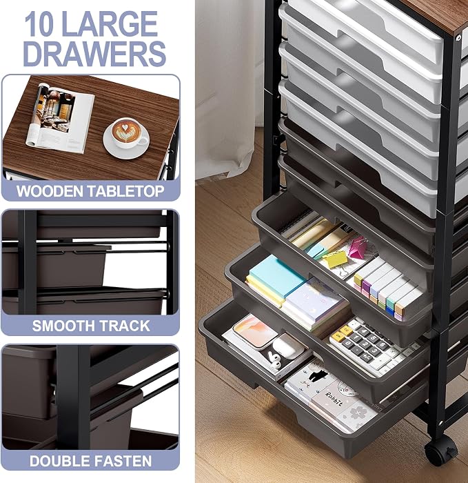 Rolling Cart with Drawers, 10 Drawer Rolling Cart, Storage Cart, Utility Cart - Image 4