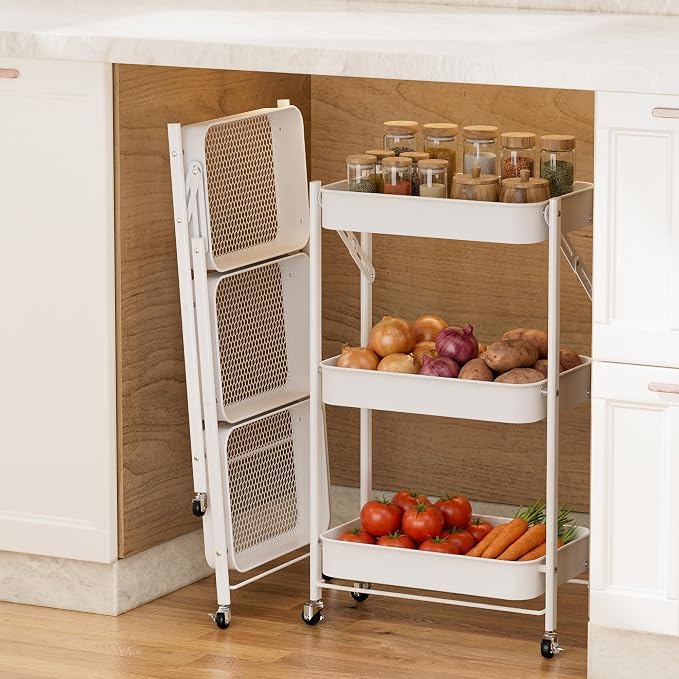 JAQ No Assembly Required Rolling Cart, 3-Tier Foldable Utility Cart by JAQ-BuyNow