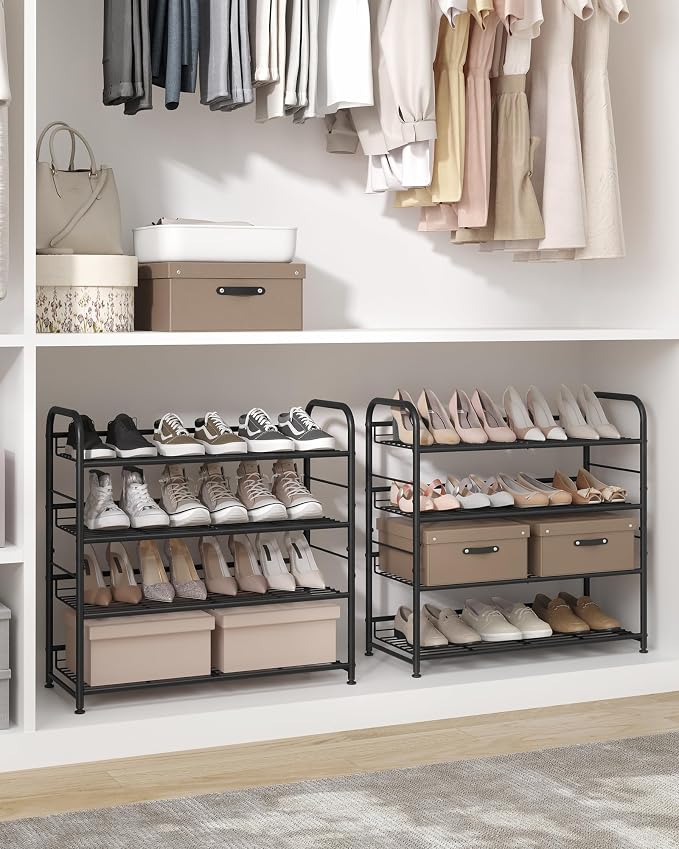 SONGMICS Stackable Shoe Rack, 4 Tier Metal Shoes Rack Storage Shelf, Holds up - Image 3