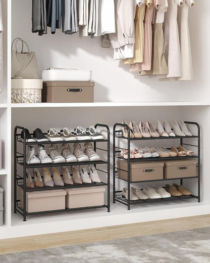 SONGMICS Stackable Shoe Rack, 4 Tier Metal Shoes Rack Storage Shelf, Holds up - Image 3