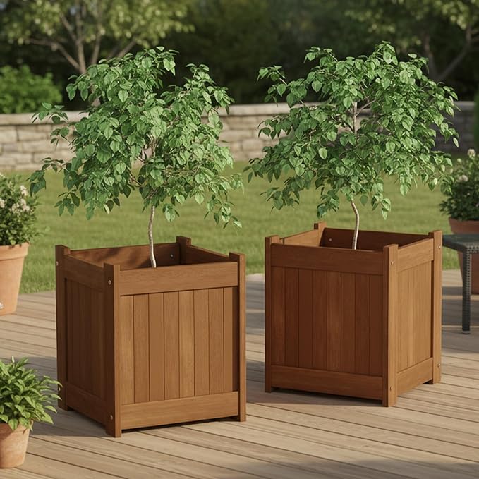 Furinno TIOMAN Planter Box Set of 2, Hardwood Flower Box, Cube Garden Box by Furinno-FitsYourSpaceFitsYourBudget