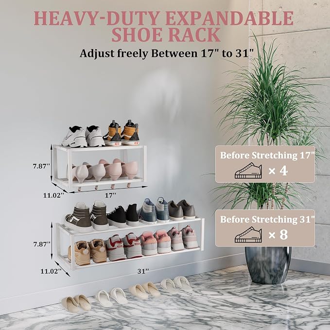 3 Pack Expandable Wall Mounted Shoe Rack, Heavy Duty Metal Shoe Racks Holder - Image 3