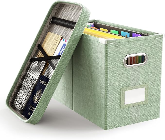 File Organizer Box with Lid, Hanging Filing File Box with Mesh Pocket, Document by Oterri